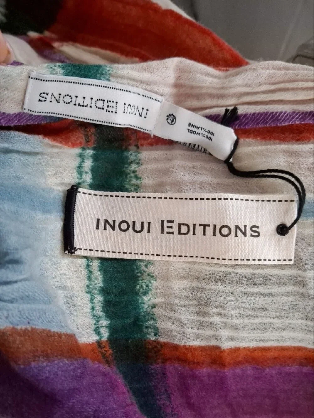 Inoui Multicolor Stripe Scarf - Cream, Red, Green, Purple, Terracotta